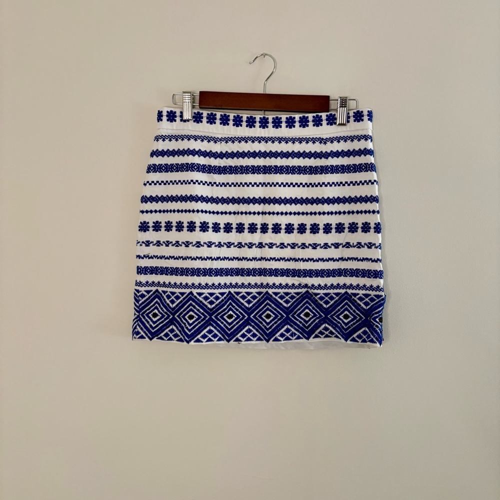Sam Edelman Blue White Patterned Skirt Womens 10 preppy Summer